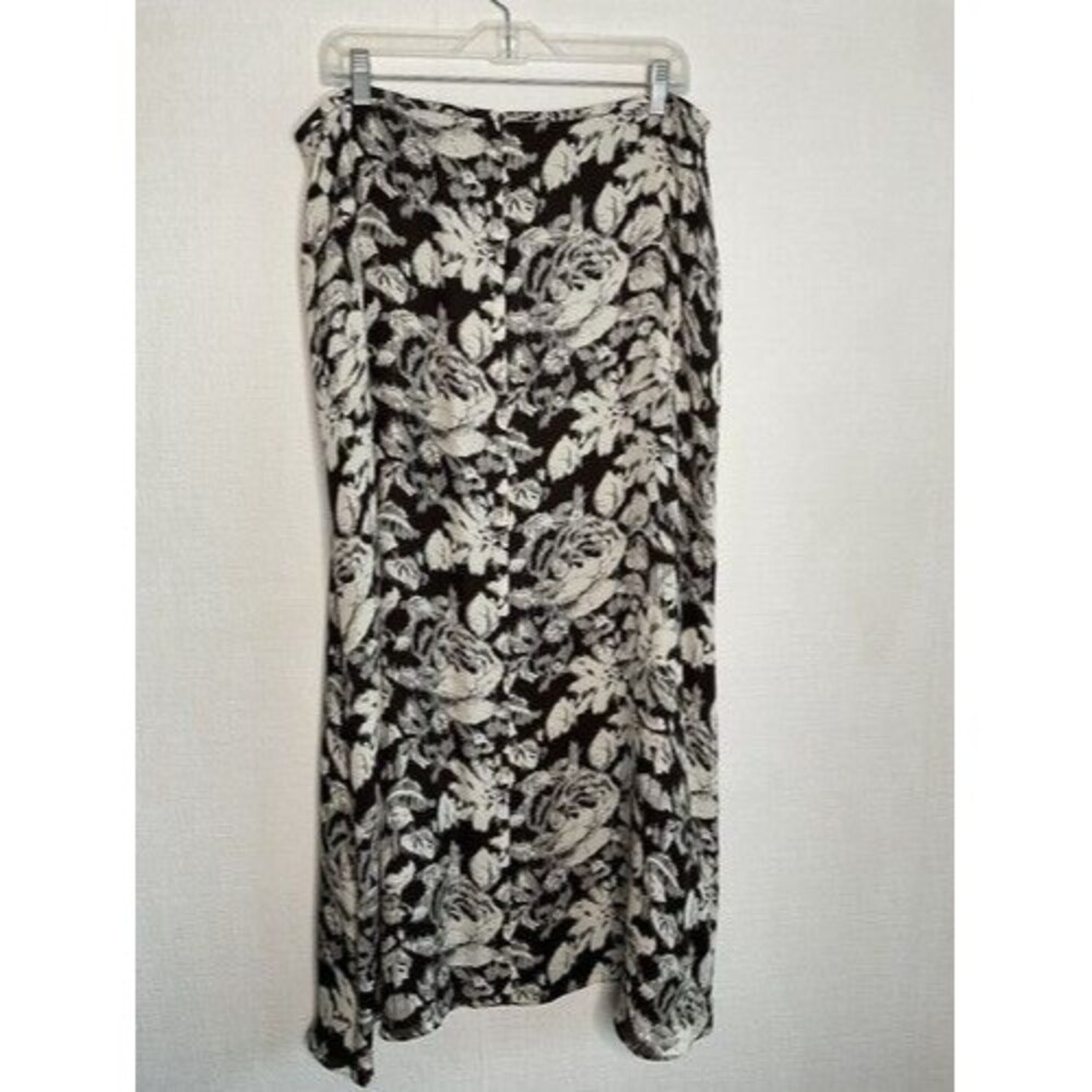 VTG Rena Rowan Floral 100% Silk Full Length Maxi Skirt Women Size 16 Cream/Brown